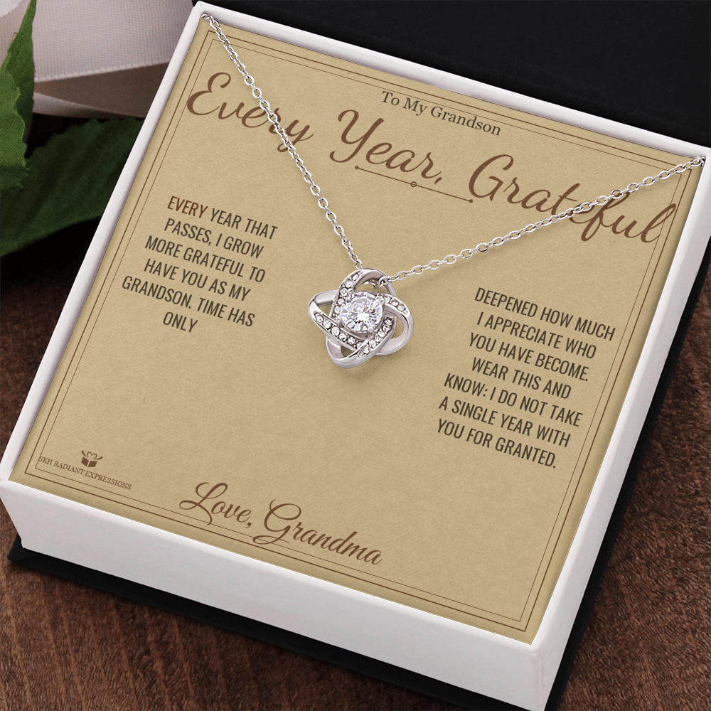 Every Year, Grateful - Love Knot Necklace for Grandson