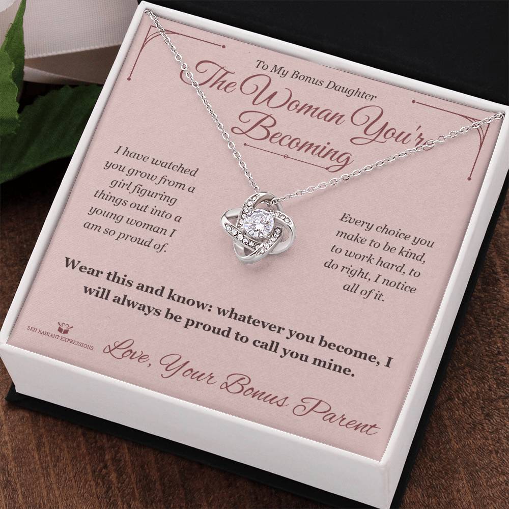 The Woman You're Becoming - Love Knot Necklace for Stepdaughter