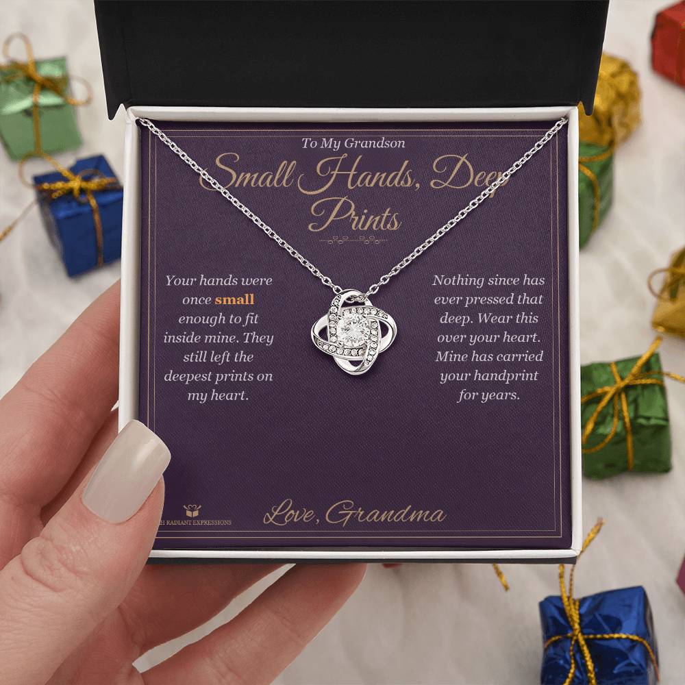 Small Hands, Deep Prints - Love Knot Necklace for Grandson - personalized keepsake gift from SKH Radiant Expressions