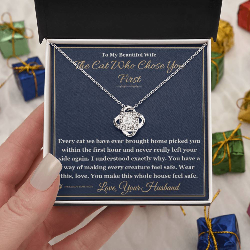 The Cat Who Chose You First - Love Knot Necklace for Wife