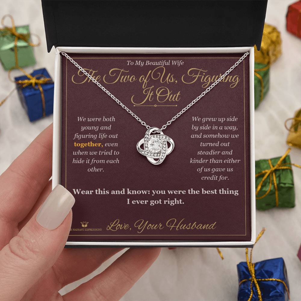 The Two of Us, Figuring It Out - Love Knot Necklace for Wife - personalized keepsake gift from SKH Radiant Expressions