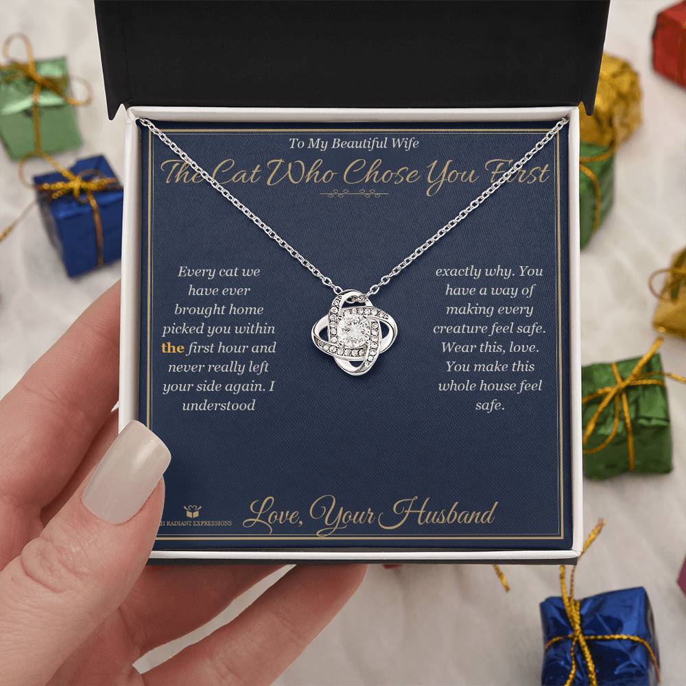 The Cat Who Chose You First - Love Knot Necklace for Wife