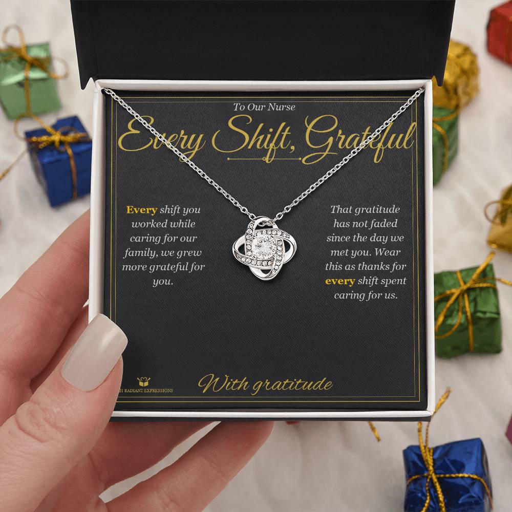Every Shift, Grateful - Love Knot Necklace for Nurse - personalized keepsake gift from SKH Radiant Expressions
