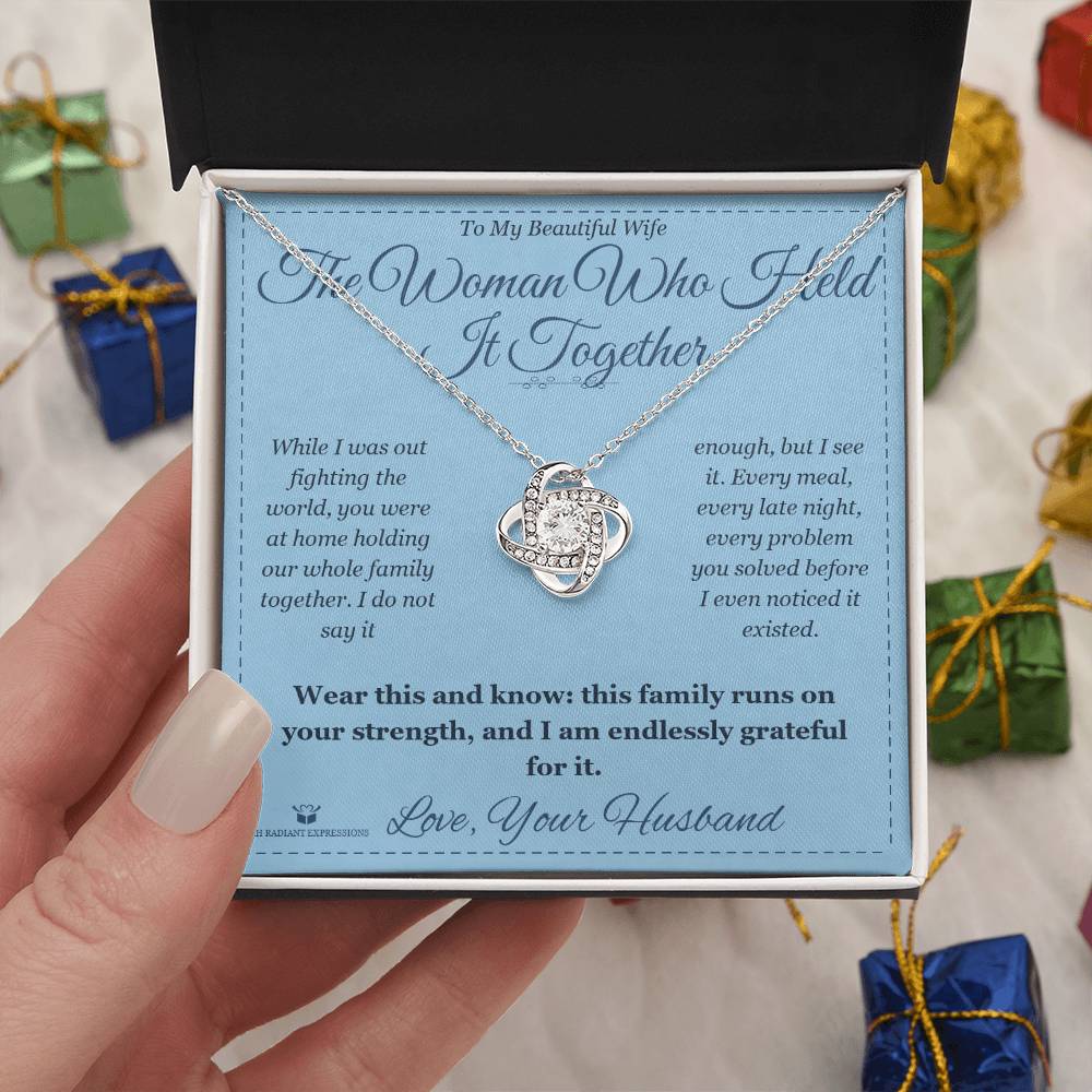 The Woman Who Held It Together - Love Knot Necklace for Wife - personalized keepsake gift from SKH Radiant Expressions