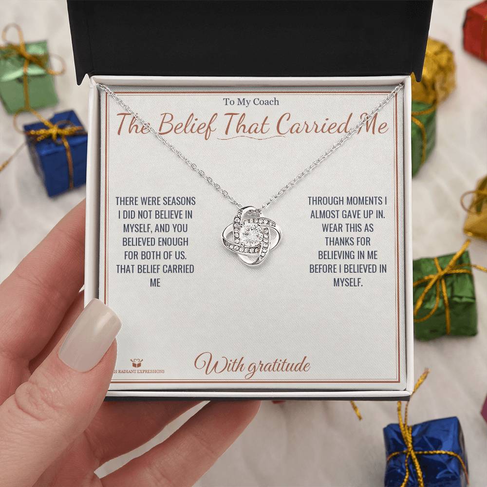 The Belief That Carried Me - Love Knot Necklace for Coach - personalized keepsake gift from SKH Radiant Expressions