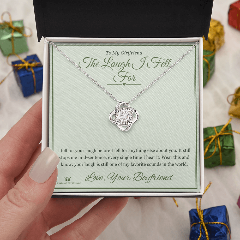 The Laugh I Fell For - Love Knot Necklace with Red Rose Box for Girlfriend