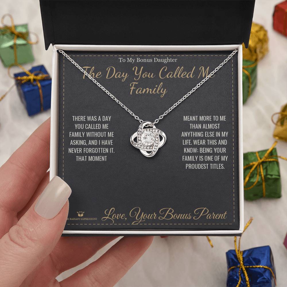The Day You Called Me Family - Love Knot Necklace for Stepdaughter - personalized keepsake gift from SKH Radiant Expressions