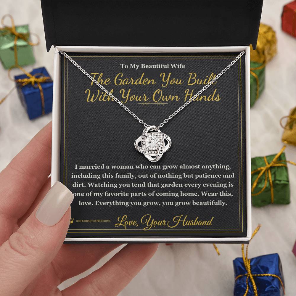 The Garden You Built With Your Own Hands - Love Knot Necklace with Red Rose Box for Wife