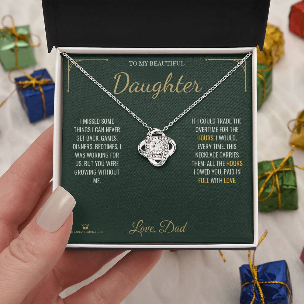 More Than a Paycheck - Love Knot Necklace for Daughter - personalized keepsake gift from SKH Radiant Expressions