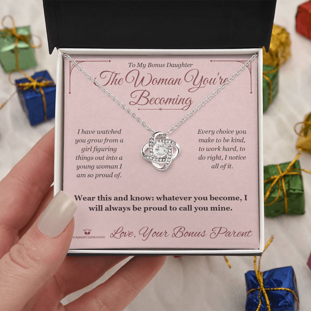 The Woman You're Becoming - Love Knot Necklace for Stepdaughter
