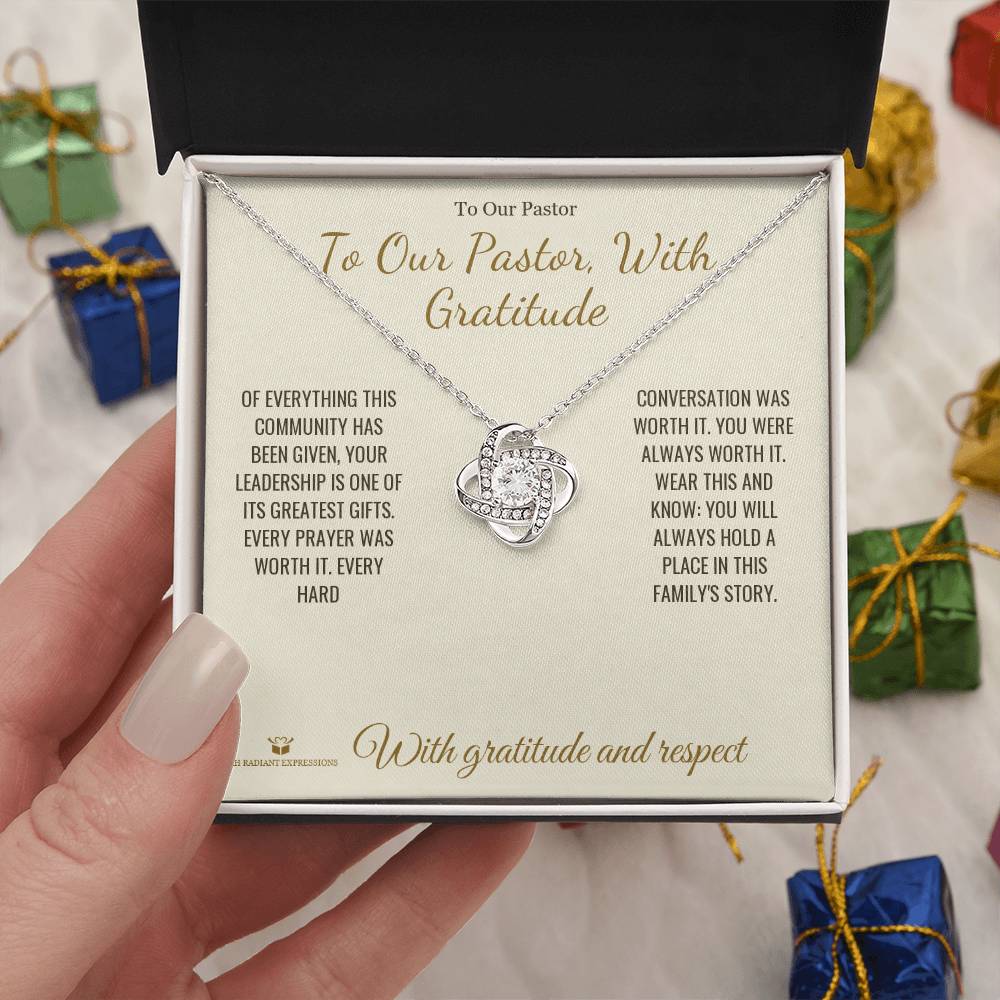 To Our Pastor, With Gratitude - Love Knot Necklace for Pastor - personalized keepsake gift from SKH Radiant Expressions