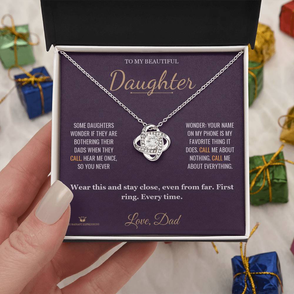 Answer On the First Ring - Love Knot Necklace for Daughter - personalized keepsake gift from SKH Radiant Expressions