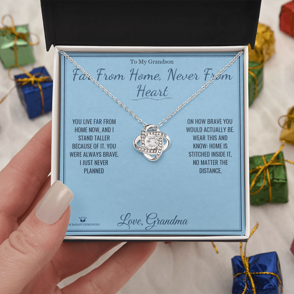 Far From Home, Never From Heart - Love Knot Necklace for Grandson