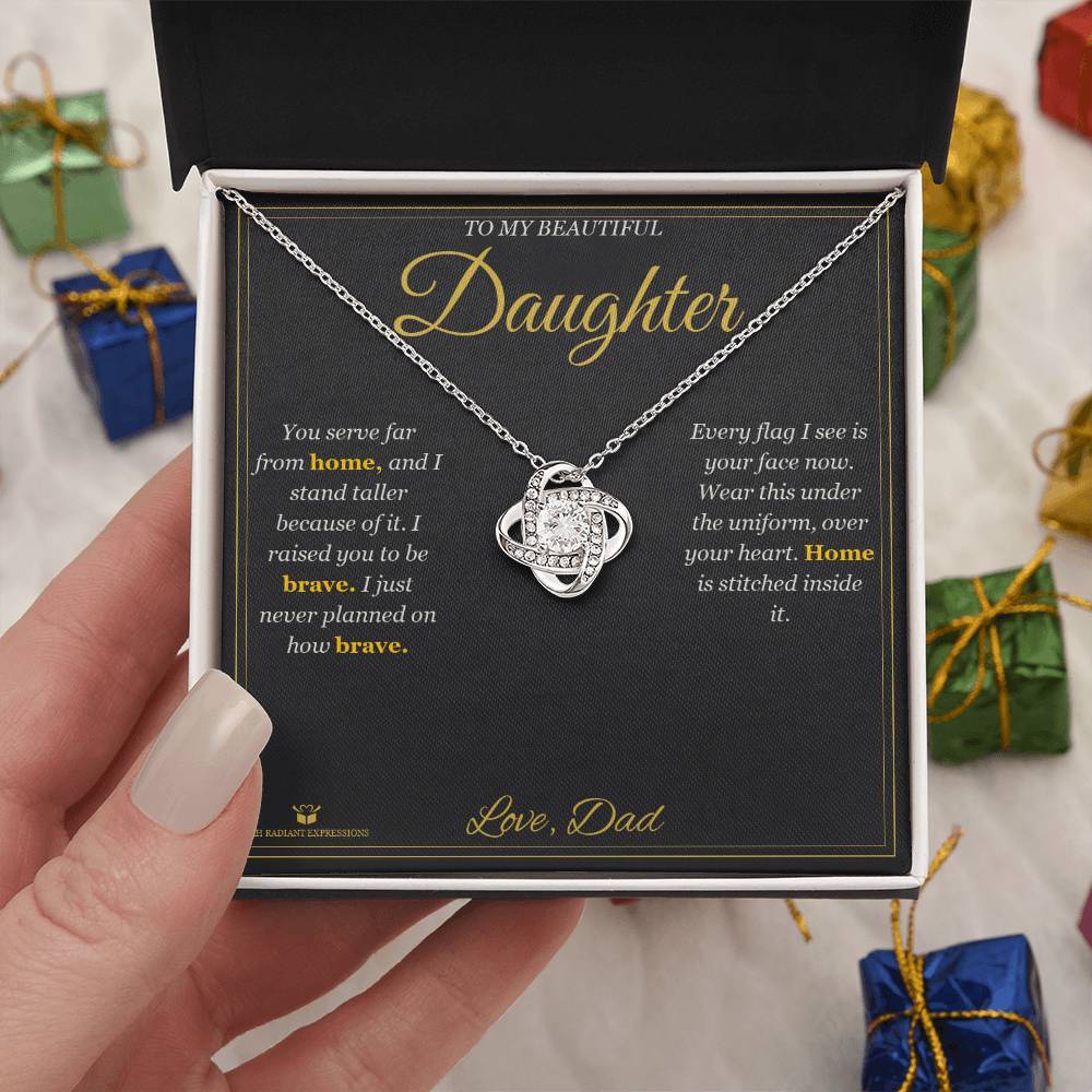 Far From Home, Never From Heart - Love Knot Necklace for Daughter