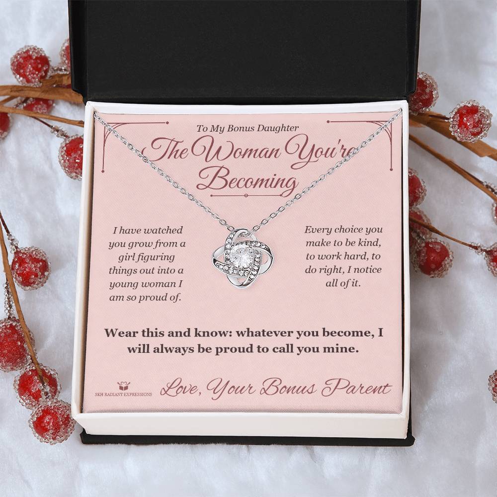 The Woman You're Becoming - Love Knot Necklace for Stepdaughter