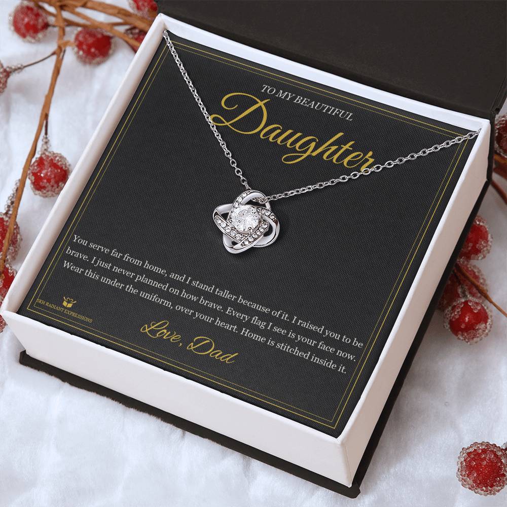 Far From Home, Never From Heart - Love Knot Necklace for Daughter