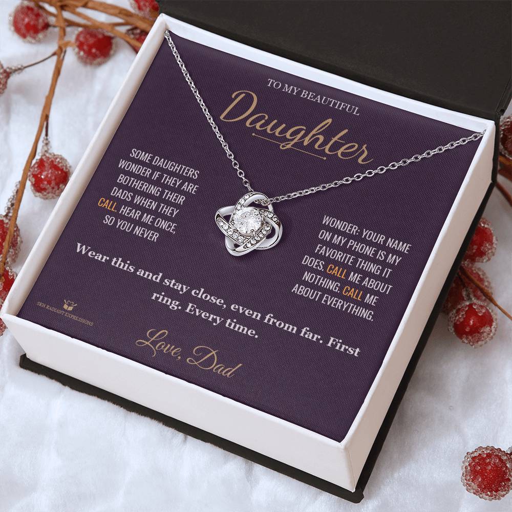 Answer On the First Ring - Love Knot Necklace for Daughter