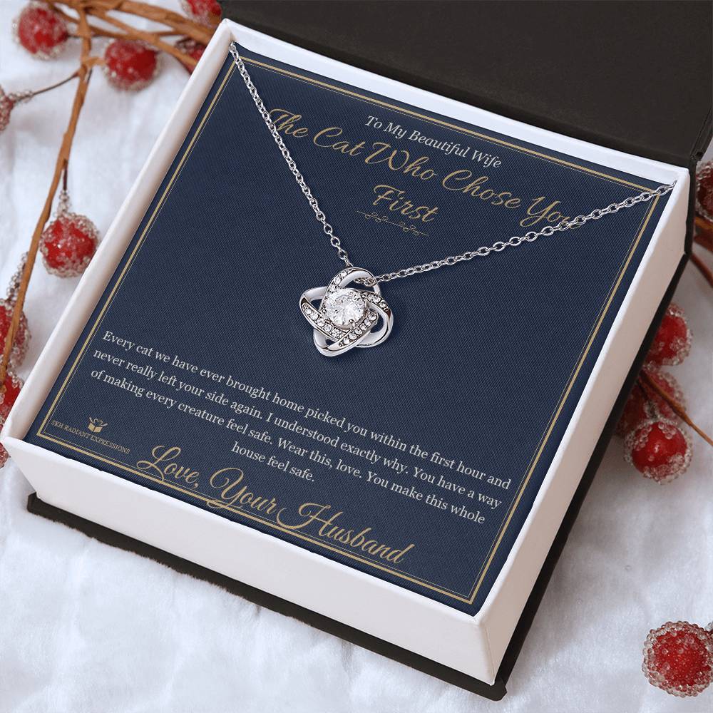 The Cat Who Chose You First - Love Knot Necklace for Wife