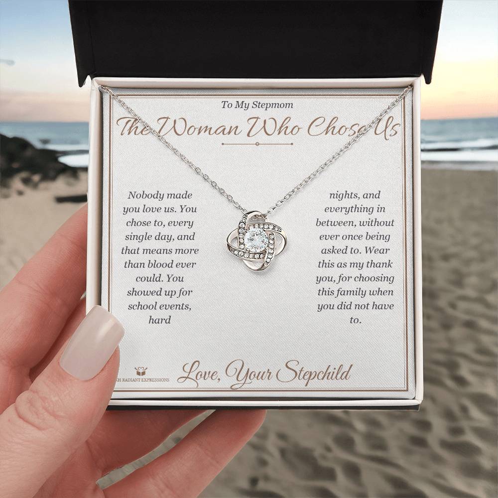 The Woman Who Chose Us - Love Knot Necklace for Stepmom - personalized keepsake gift from SKH Radiant Expressions