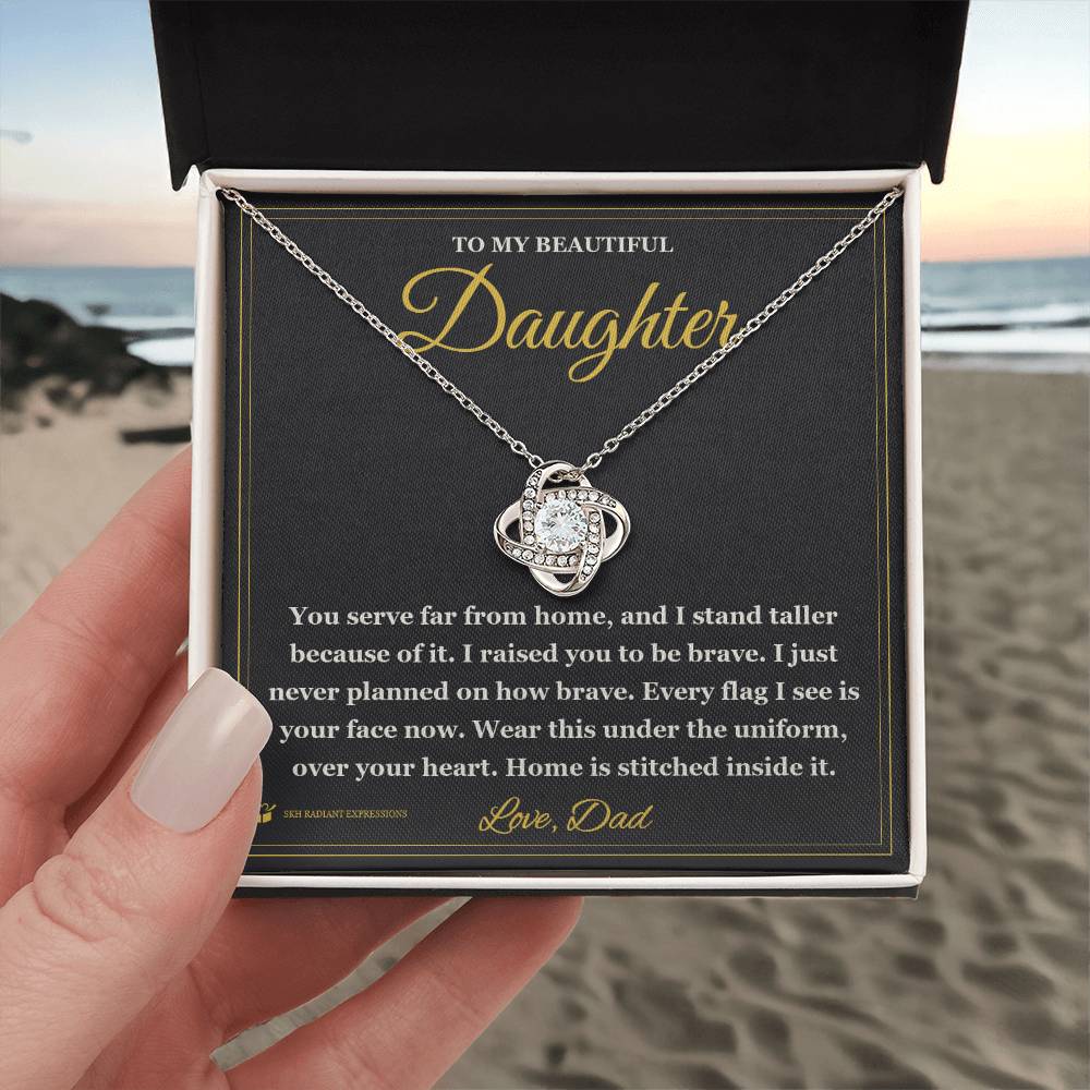 Far From Home, Never From Heart - Love Knot Necklace for Daughter