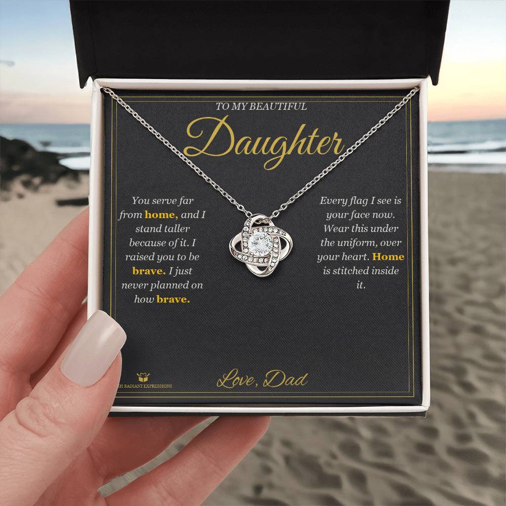 Far From Home, Never From Heart - Love Knot Necklace for Daughter