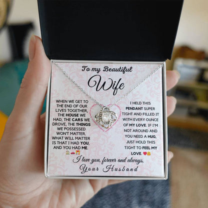 Engraved Love Knot Necklace with message for wife