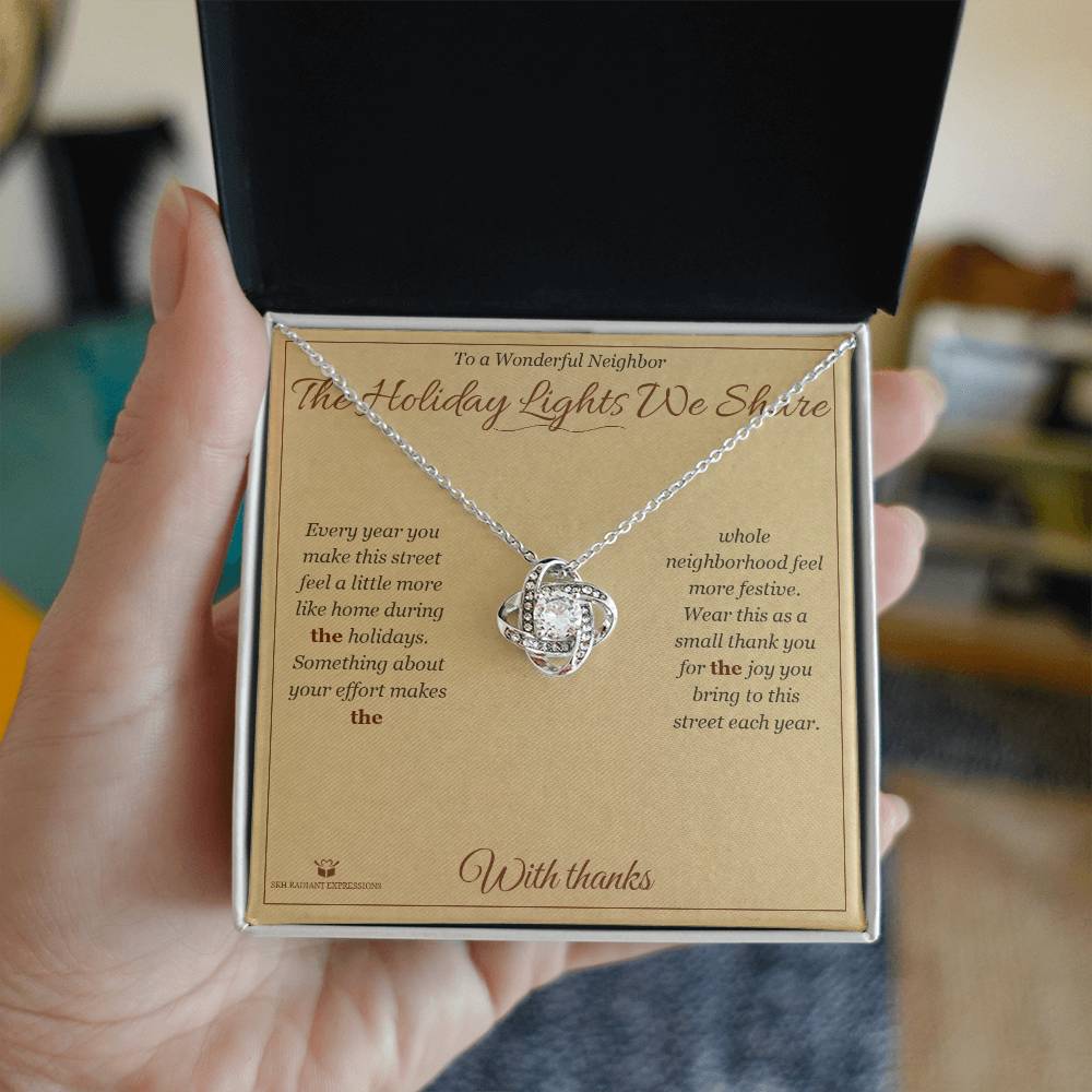 Engraved Love Knot Necklace keepsake for neighbor