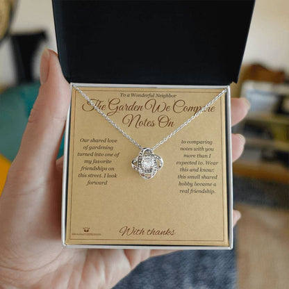 Engraved Love Knot Necklace keepsake for neighbor