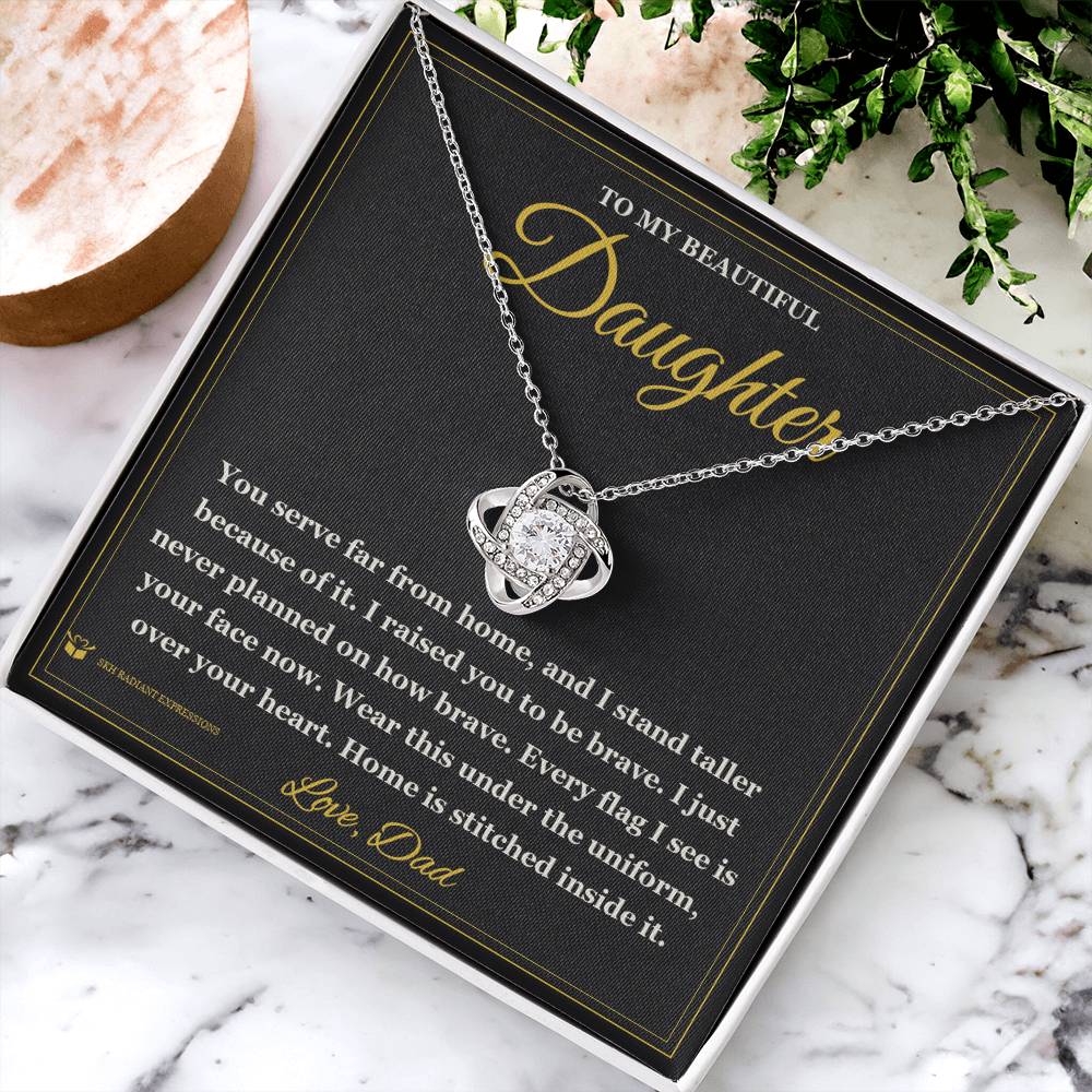 Far From Home, Never From Heart - Love Knot Necklace for Daughter
