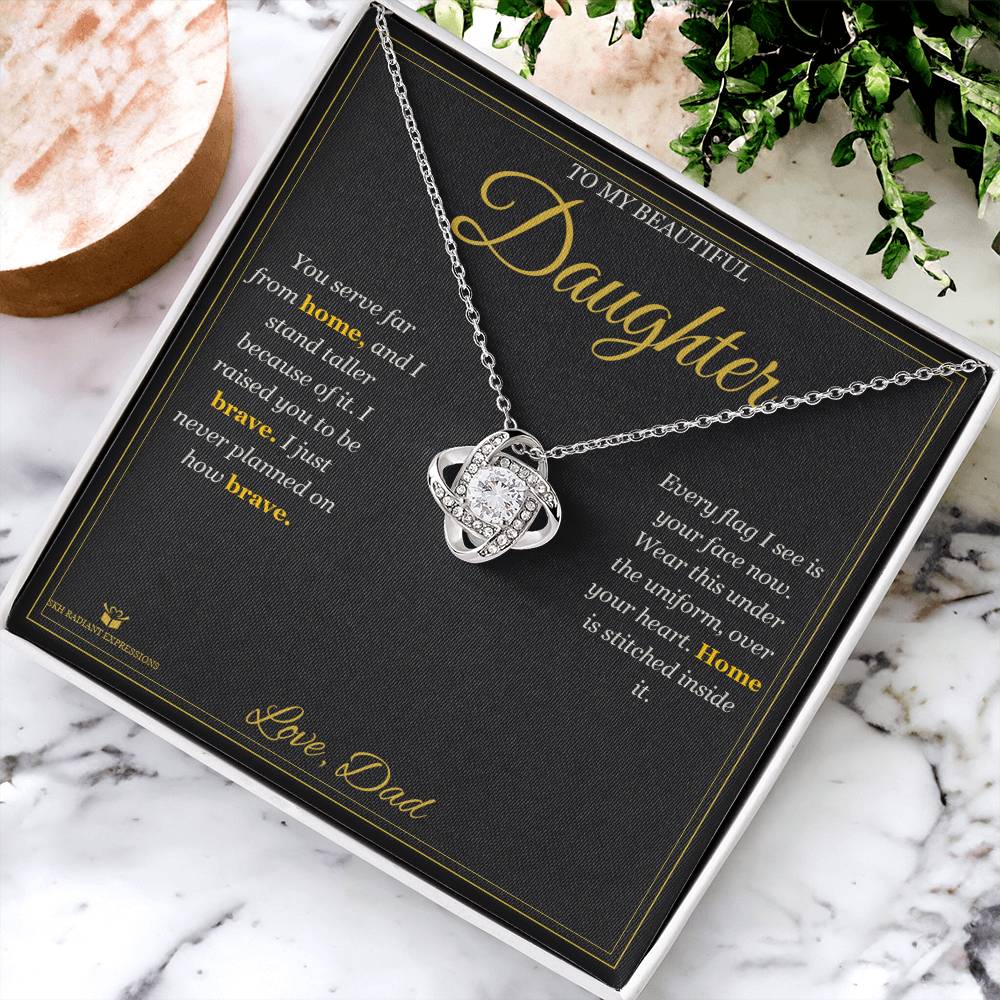 Far From Home, Never From Heart - Love Knot Necklace for Daughter - personalized keepsake gift from SKH Radiant Expressions