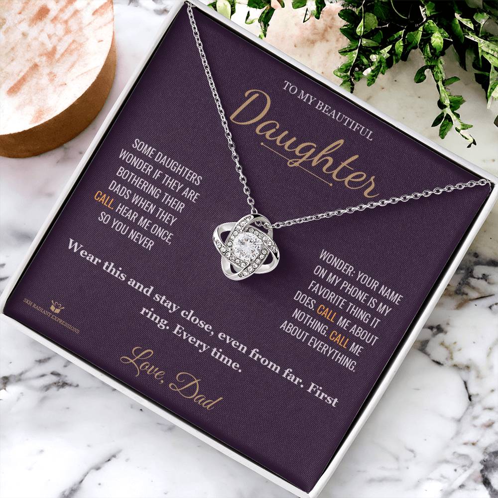 Answer On the First Ring - Love Knot Necklace for Daughter
