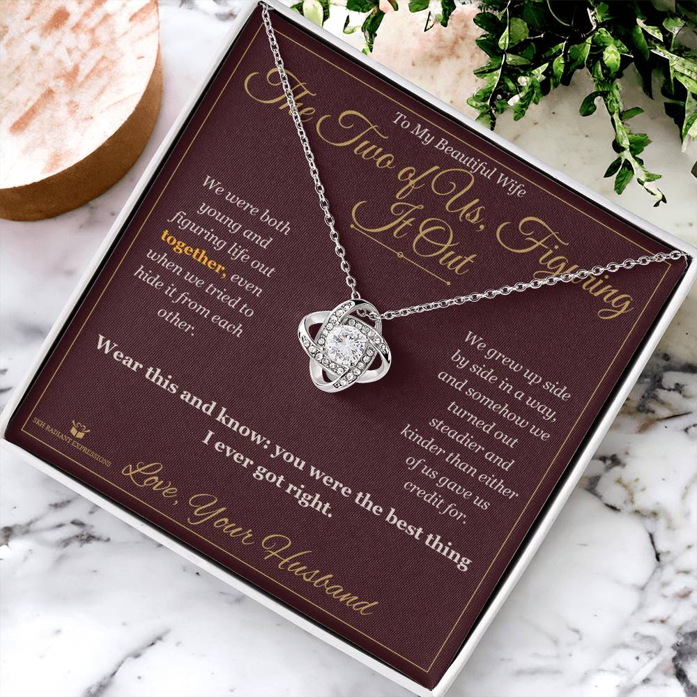 The Two of Us, Figuring It Out - Love Knot Necklace for Wife - personalized keepsake gift from SKH Radiant Expressions