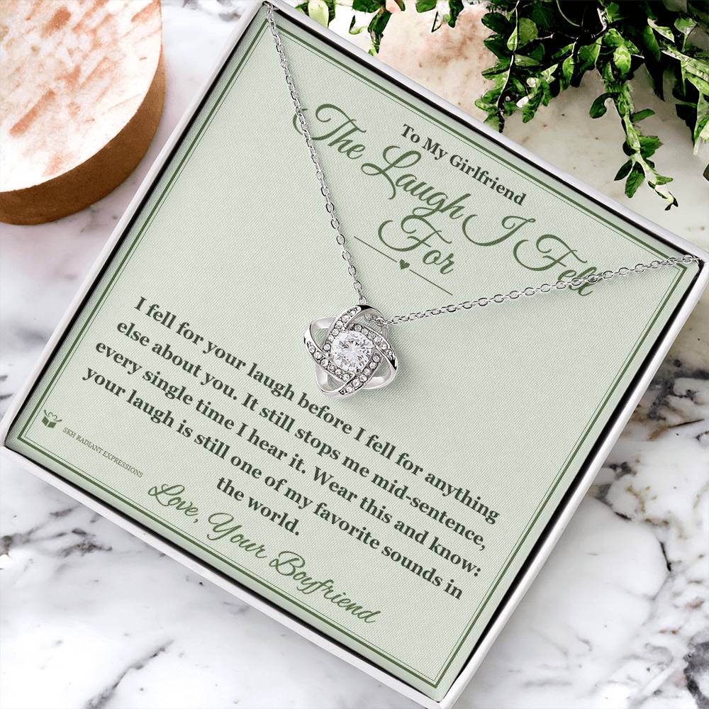 The Laugh I Fell For - Love Knot Necklace with Red Rose Box for Girlfriend