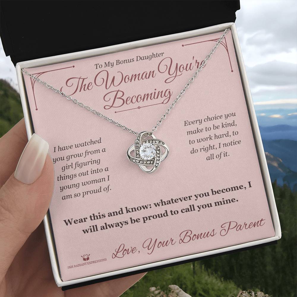 The Woman You're Becoming - Love Knot Necklace for Stepdaughter