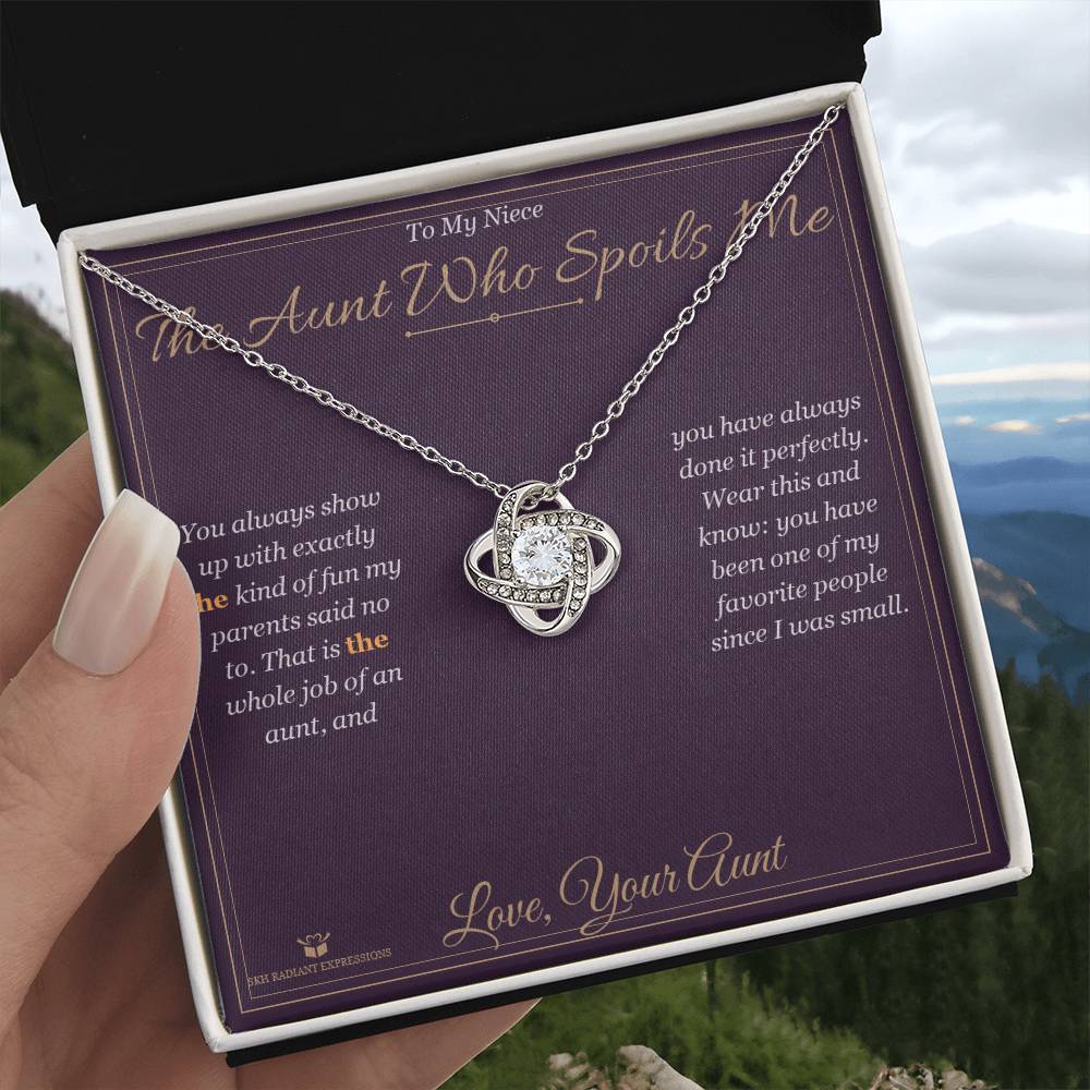 The Aunt Who Spoils Me - Love Knot Necklace for Niece - personalized keepsake gift from SKH Radiant Expressions