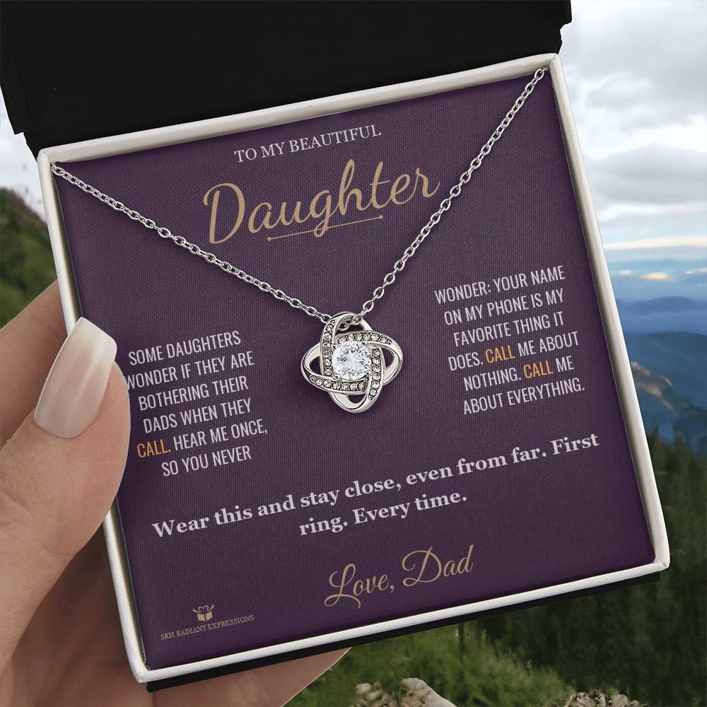 Answer On the First Ring - Love Knot Necklace for Daughter