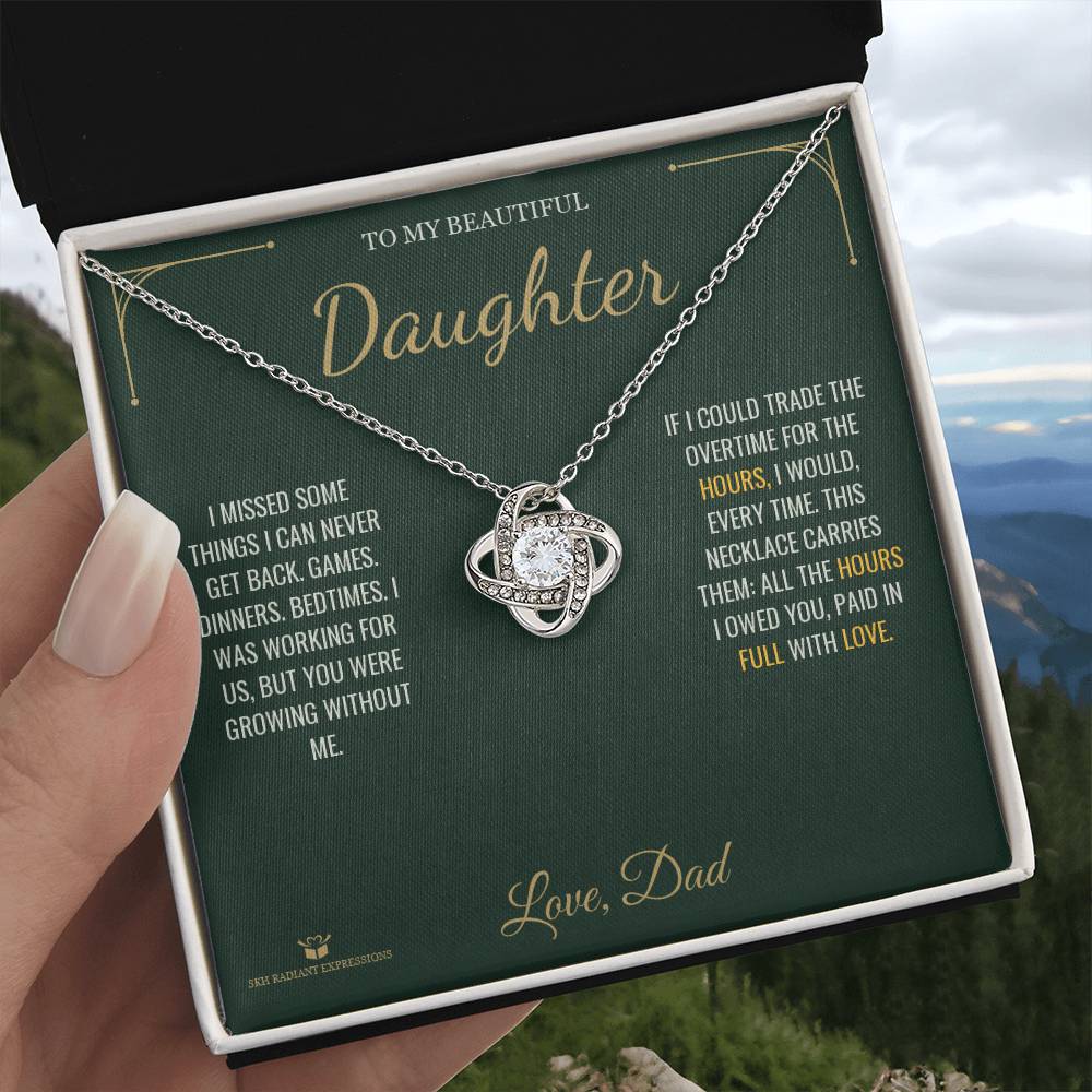 More Than a Paycheck - Love Knot Necklace for Daughter - personalized keepsake gift from SKH Radiant Expressions