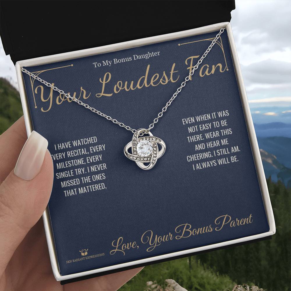 Your Loudest Fan - Love Knot Necklace for Stepdaughter - personalized keepsake gift from SKH Radiant Expressions