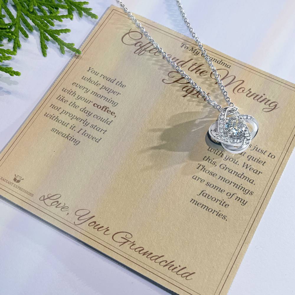 Coffee and the Morning Paper - Love Knot Necklace for Grandmother - personalized keepsake gift from SKH Radiant Expressions