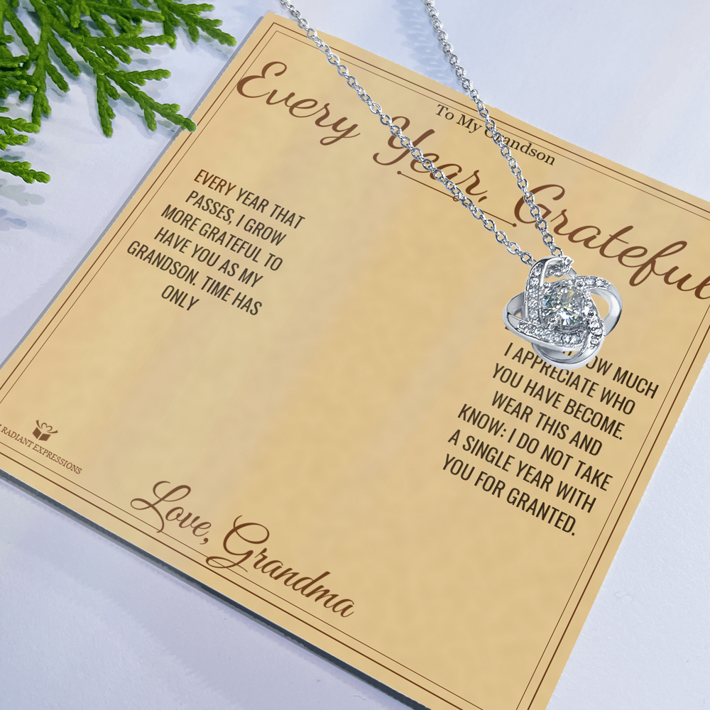 Every Year, Grateful - Love Knot Necklace for Grandson - personalized keepsake gift from SKH Radiant Expressions