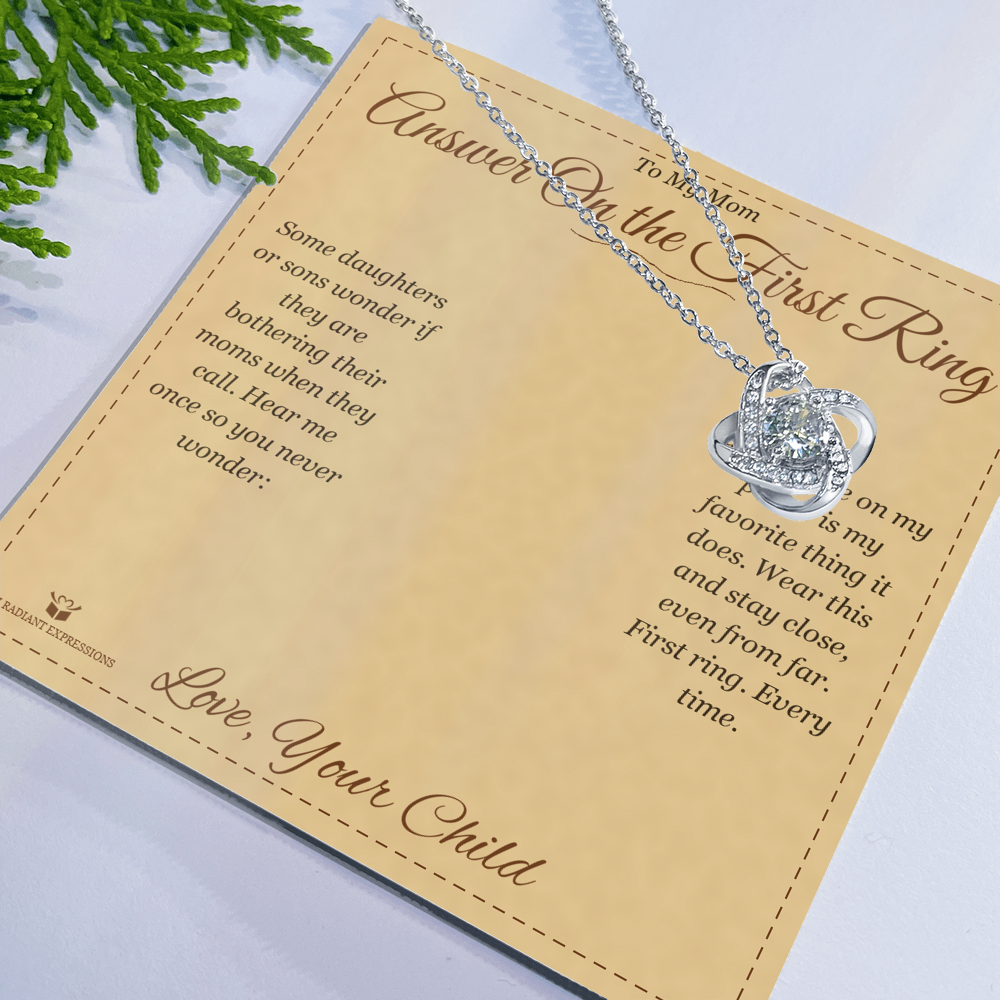 Answer On the First Ring - Love Knot Necklace for Mom - personalized keepsake gift from SKH Radiant Expressions