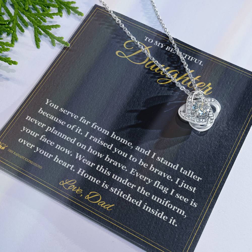 Far From Home, Never From Heart - Love Knot Necklace for Daughter