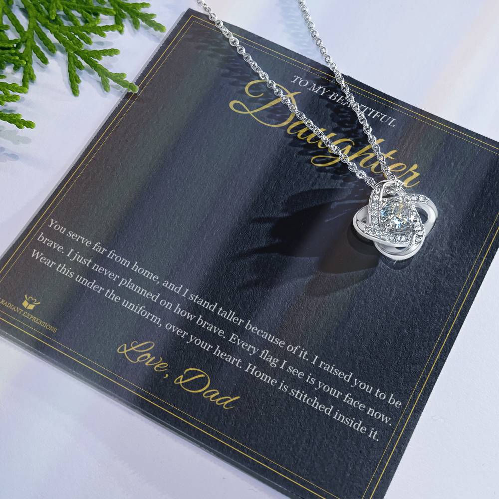 Far From Home, Never From Heart - Love Knot Necklace for Daughter