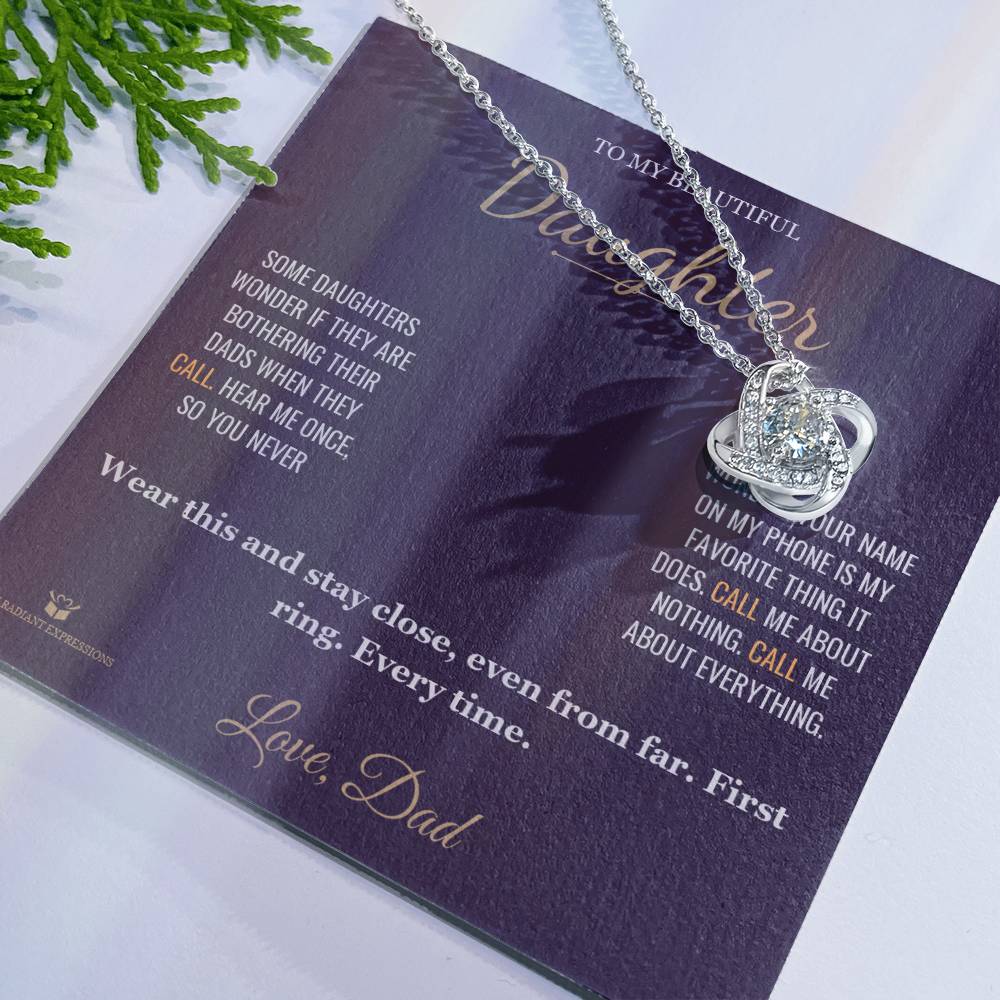 Answer On the First Ring - Love Knot Necklace for Daughter - personalized keepsake gift from SKH Radiant Expressions