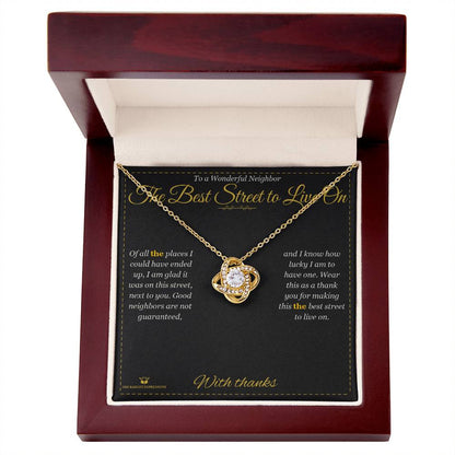 Love Knot Necklace gift box, ready to give to neighbor