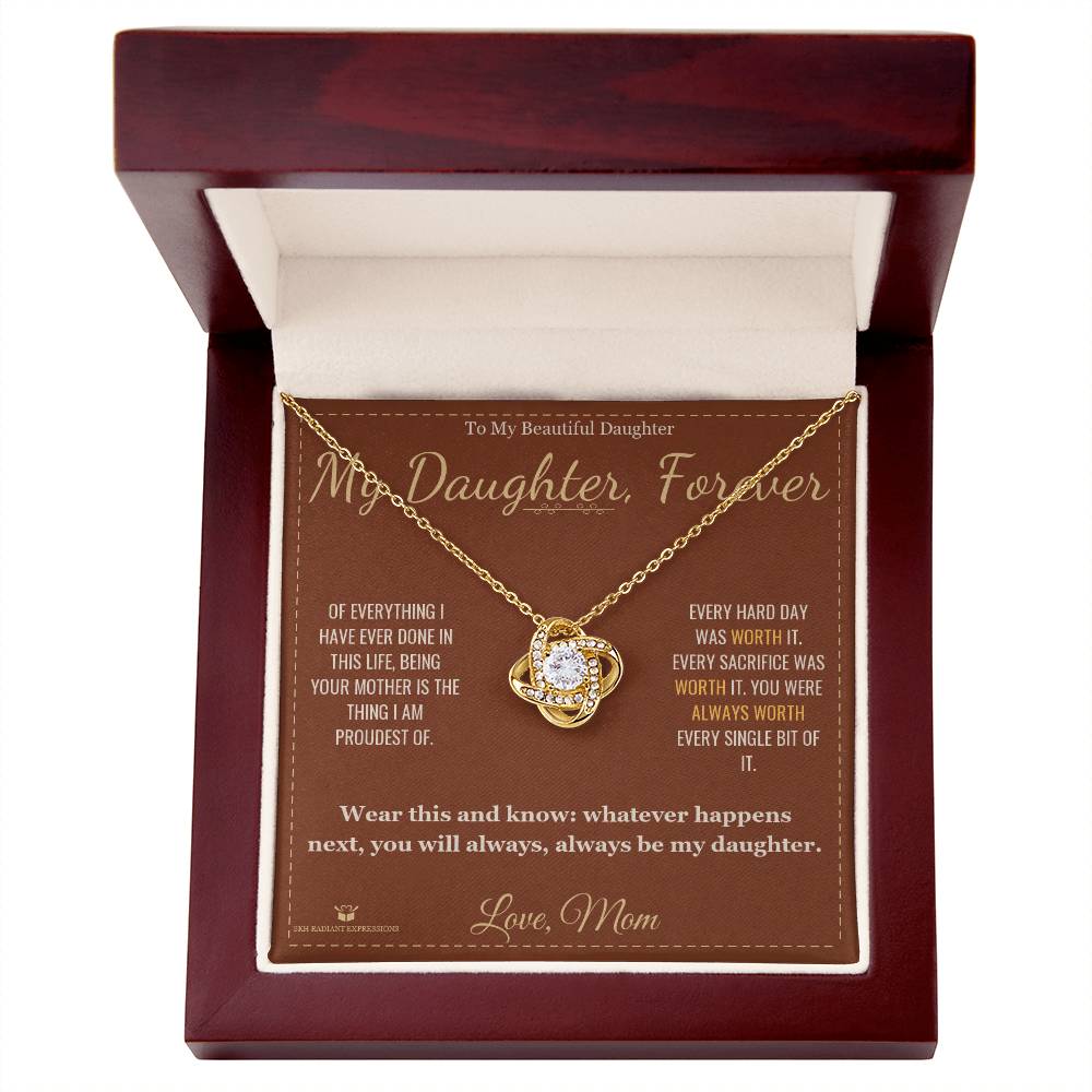 Thoughtful love knot necklace gift for daughter