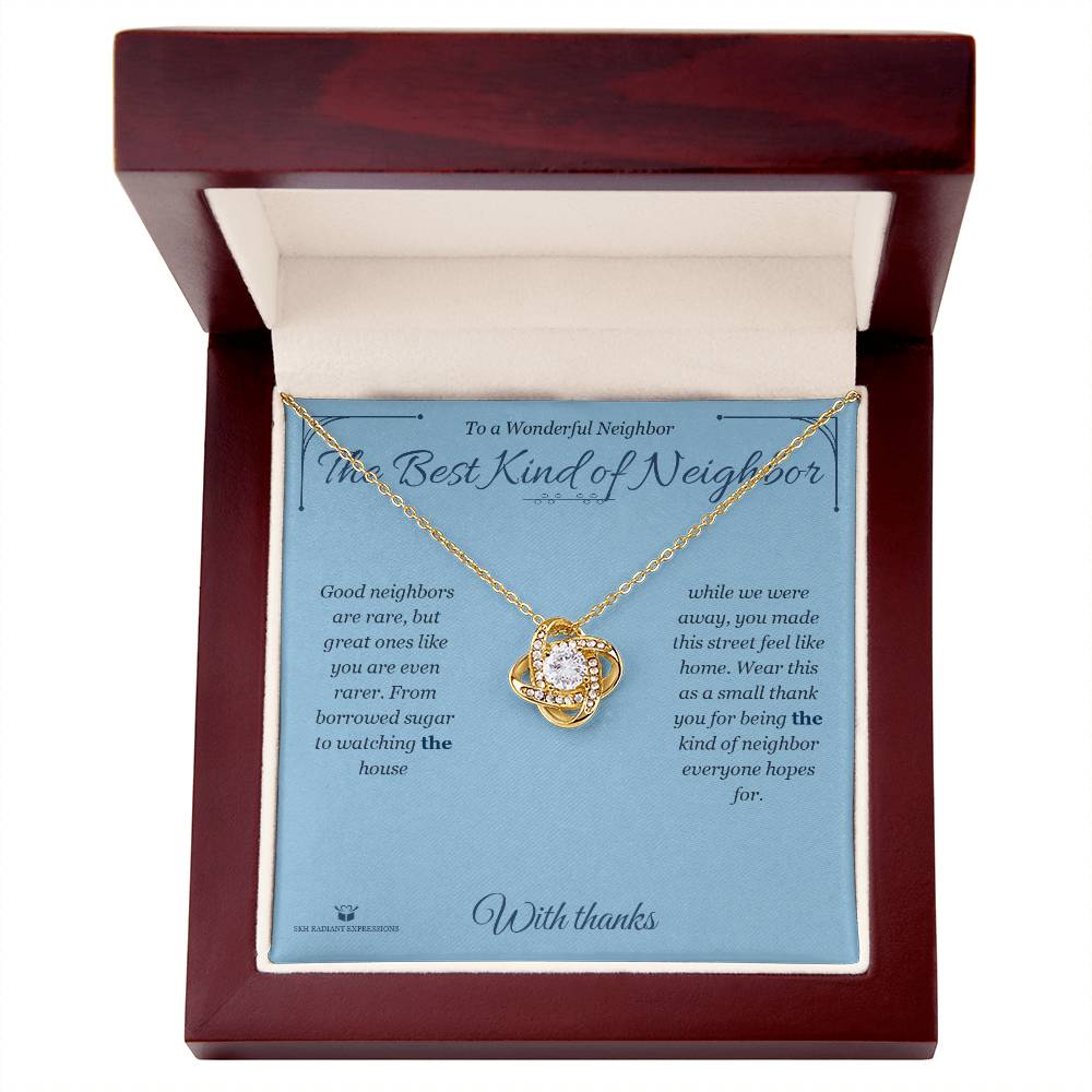 Love Knot Necklace gift box, ready to give to neighbor