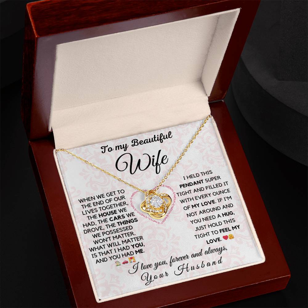 To My Beautiful Wife - Forever Love: A Message from My Heart to Yours 💖- Love Knot Necklace