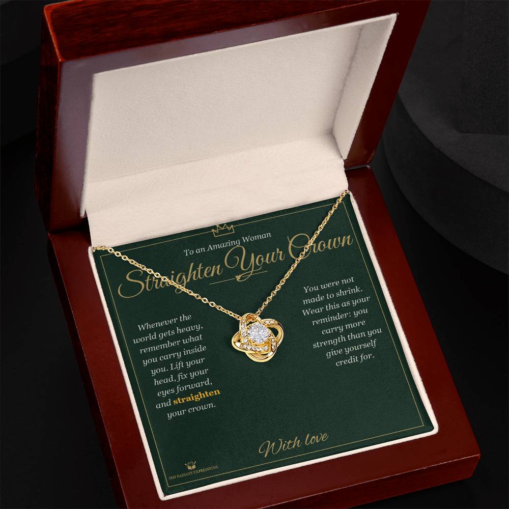 Close-up detail of the love knot necklace for her