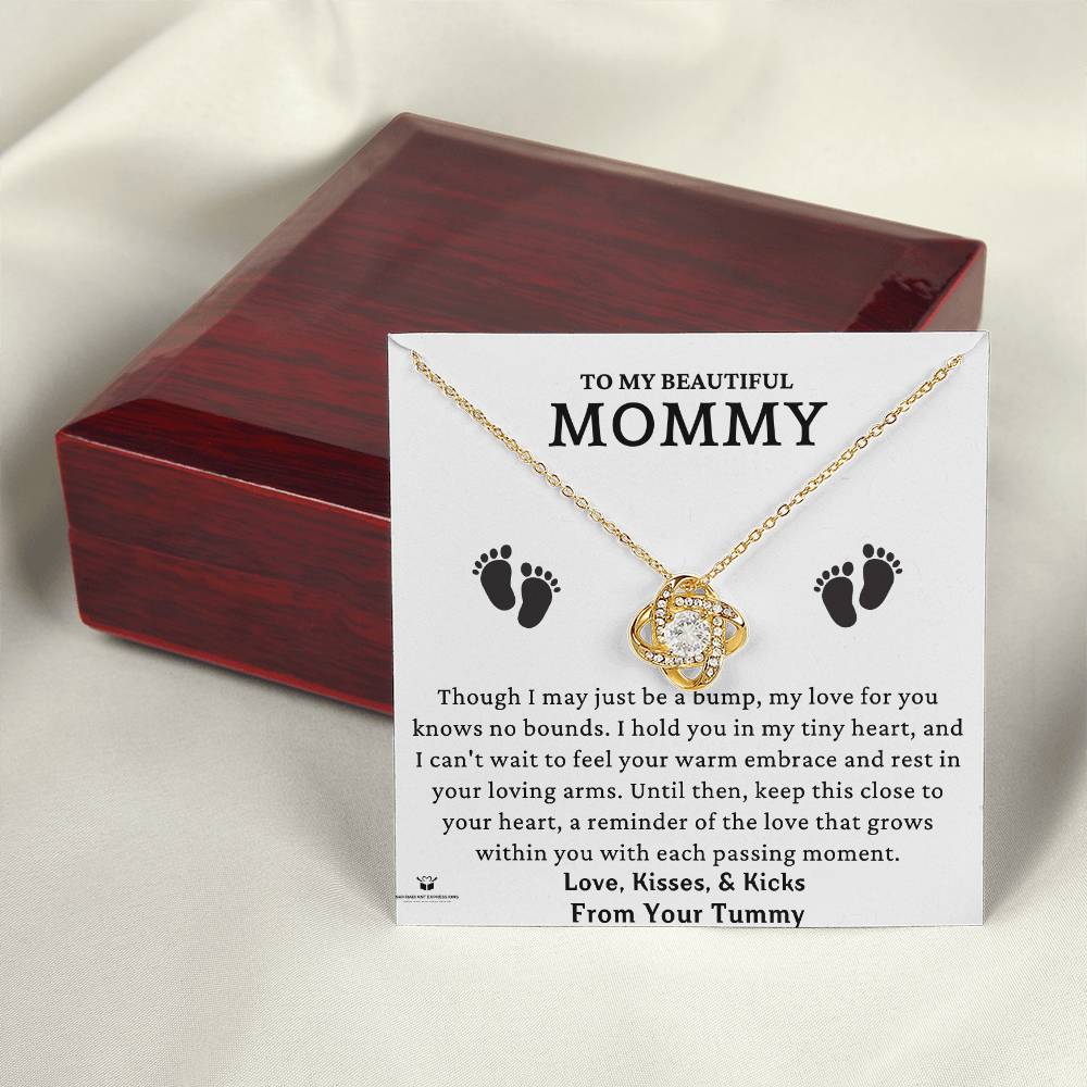 To My Beautiful Mommy - A Precious Message from Your Little One - Love Knot Necklace